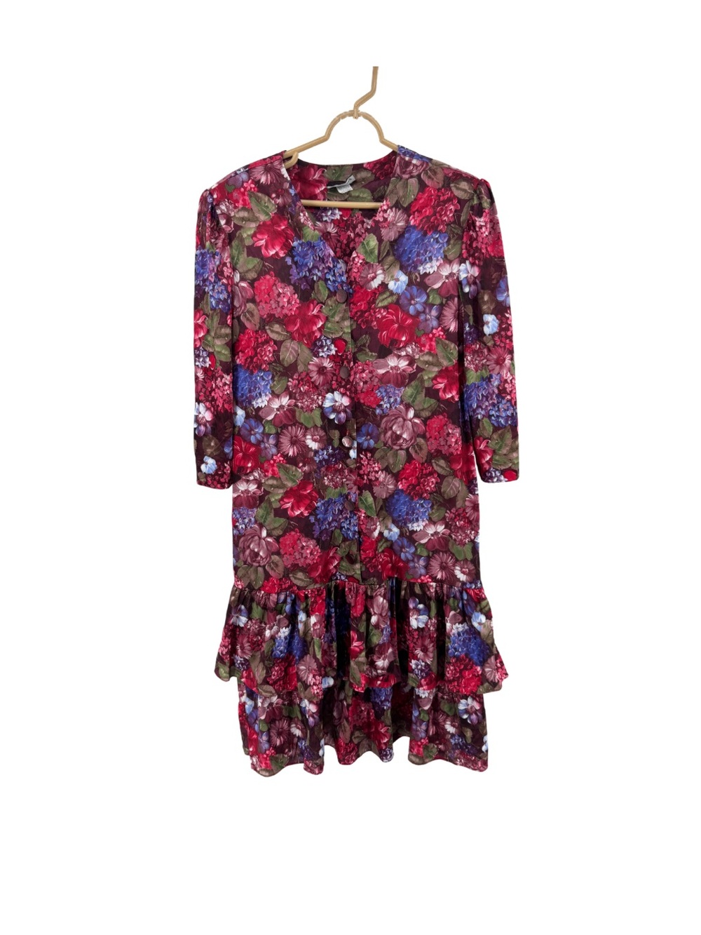 Whirlaway Frocks vintage Floral Print Dress button front drop waist 20WP ruffles